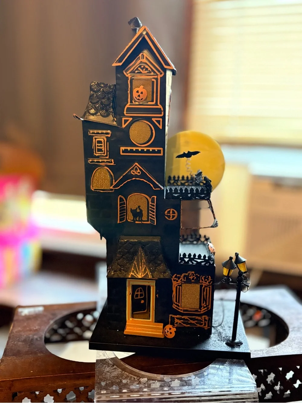 Halloween Haunted House Lantern - Black & Orange